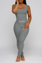 Light Gray Casual Sportswear Solid Vests Pants U Neck Sleeveless Two Pieces Tank Tops And Pants Sets