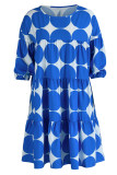 Blue Casual Dot Print Basic O Neck A Line Dresses