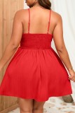 Красное сексуальное повседневное однотонное платье с открытой спиной и V-образным вырезом, платья больших размеров