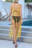 Black Sexy Solid Tassel Bandage Hollowed Out Sequins Backless Swimwears Cover Up