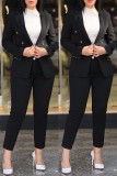Coffee Casual Solid Cardigan Pants Turn-back Collar Long Sleeve Two Pieces Blazer Tops And Pants Sets