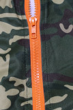 Army Green Street Camouflage Print Patchwork Kordelzug Tasche Reißverschluss Reißverschluss Kragen Plus Size Jumpsuits