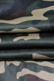 Legergroen Straat Camouflage Print Patchwork Trekkoord Zak Rits Rits Kraag Plus Size Jumpsuits