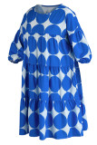 Blue Casual Dot Print Basic O Neck A Line Dresses