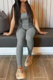 Gray Blue Casual Sportswear Solid Vests Pants U Neck Sleeveless Two Pieces Tank Tops And Pants Sets