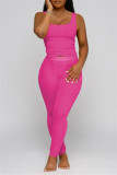 Abbigliamento sportivo casual rosa Gilet solido Pantaloni scollo a U senza maniche due pezzi