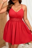 Red Sexy Casual Solid Backless V Neck Sling Dress Plus Size Dresses