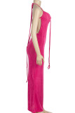 Розово-красные сексуальные однотонные бандажные лоскутные длинные платья с открытой спиной и лямкой на шее