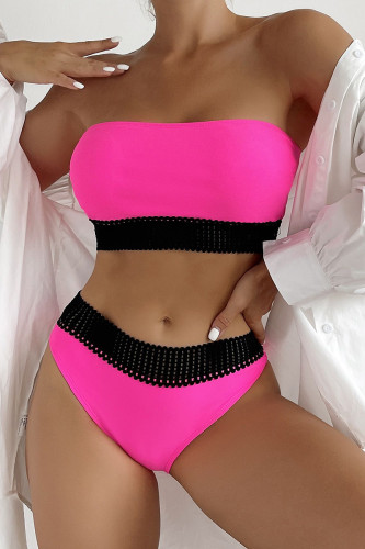 Rose Red Sportswear Patchwork Contrast Swimwears(With Paddings)