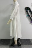 Белое повседневное повседневное элегантное однотонное платье с простой пряжкой и v-образным вырезом, платье-миди, платья
