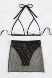 Черная спортивная одежда Лоскутные купальники с бронзовой повязкой (с подкладками)