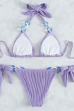 Фиолетовая спортивная одежда, однотонные лоскутные купальники (с подкладками)