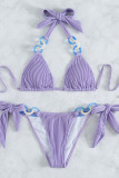 Фиолетовая спортивная одежда, однотонные лоскутные купальники (с подкладками)