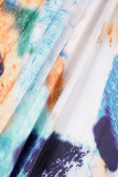 Veelkleurige sexy casual print tie-dye uitgeholde rugloze schuine kraag lange jurkjurken