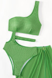 Green Sportswear Solid Patchwork Mesh Swimwears(With Paddings)