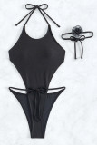 Черная спортивная одежда Однотонные лоскутные купальники с повязками (с подкладками)