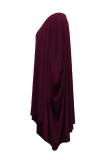 Бордовые уличные однотонные длинные платья в стиле пэчворк с открытой спиной и косым воротником