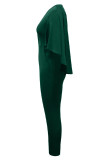 Grön Sexig Solid Patchwork Pocket Asymmetrisk Krage Vanliga Jumpsuits
