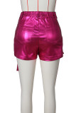 Rosarote sexy solide Patchwork-Reißverschluss-Hose mit normaler hoher Taille und herkömmlicher einfarbiger Hose