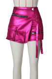 Pantaloni tinta unita convenzionali a vita alta regolari con cerniera patchwork solida sexy rosso rosa