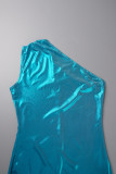 Pagliaccetto scarno con colletto obliquo senza schienale solido casual blu