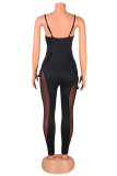 Burgundy Sexy Solid Patchwork See-through Skull Spaghetti Strap Skinny Jumpsuits