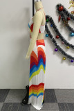 Multicolor Rainbow Casual Sweet Street Daily Elegant Mixed Contrast Halter Bodycon Maxi Dresses