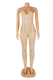 White Sexy Solid Patchwork See-through Skull Spaghetti Strap Skinny Jumpsuits