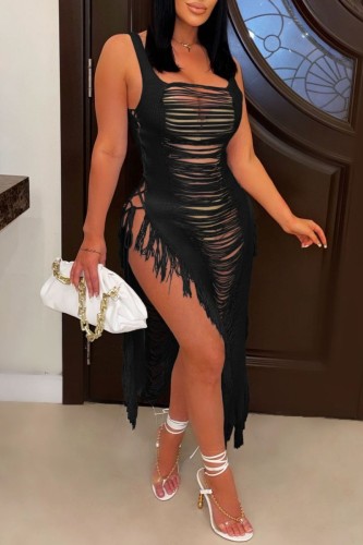 Black Sexy Solid See-through Backless Swimwears Cover Up