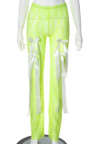 Pantalones de patchwork con altavoz de cintura baja con corte de bota con abertura transparente y patchwork de encaje liso de Green Street