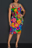 Multicolor Casual Print Basic U Neck Vest Dress Dresses