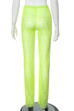 Green Street Solid Lace Patchwork See-through Slit With Bow Boot Cut Low Waist Speaker Patchwork Bottoms
