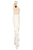 Branco elegante renda sólida patchwork transparente bota com babado corte cintura média alto-falante cor sólida