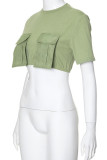 Witte casual effen patchwork T-shirts met O-hals