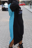 Zwarte casual print patchwork zak O-hals rechte grote maten jurken