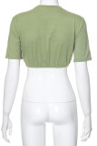 Green Casual Solid Patchwork O Neck T-Shirts