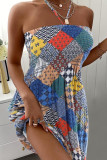 Gele elegante print patchwork strapless A-lijn jurken