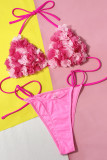 Trajes de banho esportivos rosa com bandagem floral patchwork (com enchimentos)