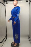 Blue Street Print Letter Hooded Collar Long Sleeve Two Pieces