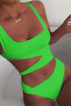 Maillots de bain patchwork évidés imprimés Sportswear verts (avec rembourrages)
