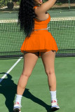 Abbigliamento sportivo dolce arancione Patchwork solido scollo a U senza maniche in due pezzi