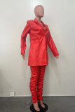 Red Street Однотонный Лоскутный карман Пряжка Складной воротник с отложным воротником Длинный рукав Из двух частей
