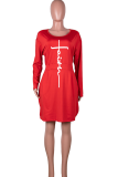 Красная повседневная юбка с принтом в стиле пэчворк и круглым вырезом, обернутая юбка, платья больших размеров