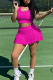 Abbigliamento sportivo dolce rosa Solido patchwork con scollo a U senza maniche in due pezzi