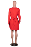 Красная повседневная юбка с принтом в стиле пэчворк и круглым вырезом, обернутая юбка, платья больших размеров