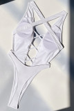 White Sportswear Solid Hollowed Out Patchwork Swimwears(With Paddings)