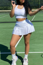 Белая милая спортивная одежда, однотонное пэчворк, U-образный вырез, без рукавов, двойка