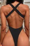Черная спортивная одежда Однотонные лоскутные купальники с вырезами (с подкладками)