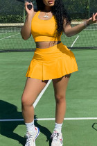 Желтый Sweet Sportswear Однотонный Лоскутный U-образный вырез Без рукавов Из двух частей