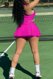 Розовая милая спортивная одежда, однотонная пэчворк, U-образный вырез, без рукавов, двойка